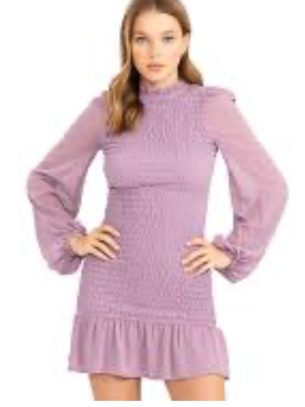 HYFVE Lavender Smocked Long-Sleeve Mini Dress